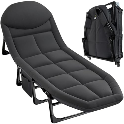 TRIZAND 25380 Lit de camp pliable - Charge maximale : 150 kg - Dossier réglable - 5 niveaux de 0 ° à 90 ° - Lit de voyage portable pour l'extérieur - 200 x 65 cm