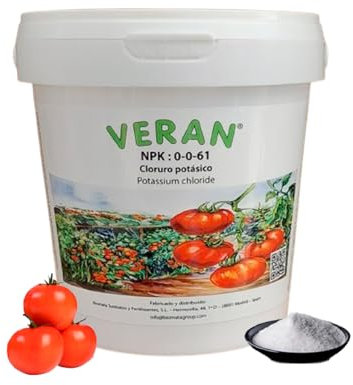 VERAN Engrais Chlorure de Potassium NPK 0-0-61 1Kg | Engrais Tomate | Engrais Riche en Potassium Hydrosoluble | Engrais Tomates Convient aussi aux Légumes, Fruits et Cultures