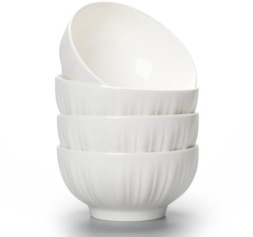 TuYines Juego de 4 cuencos para cereales, cuencos hondos de sopa blancos, 700 ml, cuencos de cerámica, juego de cuencos para ensaladas, sopa, pasta, microondas, apto para horno, 15,6 cm