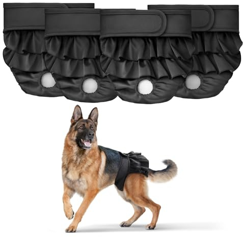 4 Pezzi Pannolini per Cani Femmina Lavabili, Mutandina per Cane Riutilizzabili, Altamente Assorbenti, Mutande Igieniche per Incontinenza Cane da Compagnia e Lunghi Viaggi (Nero) (XXL)