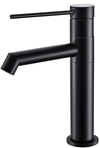 KeeGone Miscelatore per lavabo girevole a 360°, rubinetto per bagno con miscelatore per acqua calda e fredda, altezza del beccuccio 122 mm, rubinetto monocomando per bagno, nero opaco