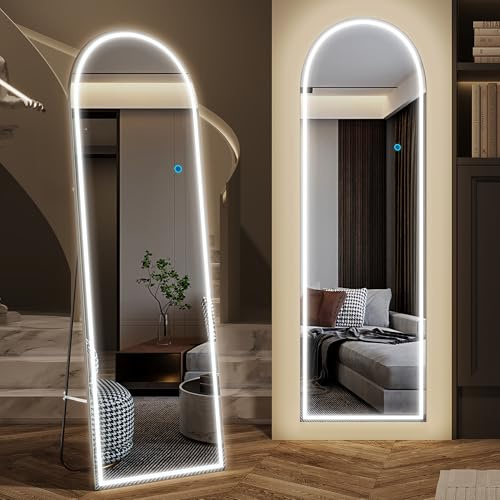 LVSOMT Båge helkroppsspegel med belysning, LED-golvspegel, vit | Modern väggspegel, 153 x 50 cm, ramlös helkroppsspegel, lutande mot väggen, stödspegel för sovrum vardagsrum