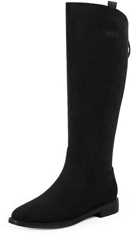 Modatope Suede Black Knee High Boots Women Rounded Toe Flat Riding Boots Low Block Chunky Heel Fall Winter Tall Boot with Back Zipper Size 7.5