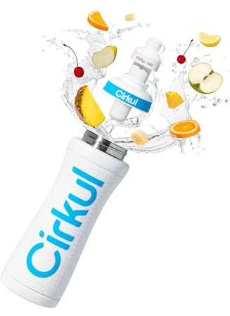 Cirkul 22oz. White Grip Stainless Steel Water Bottle & Sport Lid, Durable, Insulated, Protective Grip, Leakproof & Heavy Duty with Flavor Cartridge Included (FitSip Island Punch)