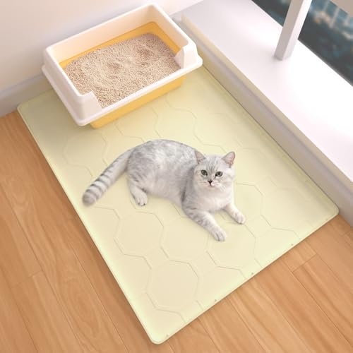 Soft Silicone Cat Litter Mat 71 x 56 cm, Waterproof Easy Clean,Cream