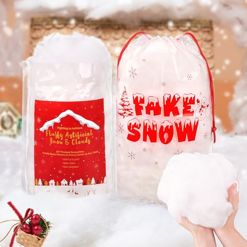 Fake Snow Decor 520g/18.3oz Fluffy Artificial Snow for DIY Mantle Table Village Nativity Displays,Soft Cotton Fake Snow Clouds for Christmas New Year Wedding Birthday Valentines Party Decoration