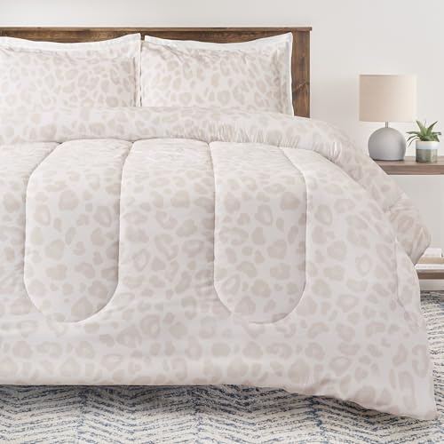 Chanasya Premium Queen Size Beige Leopard Comforter Set – Soft Animal Print Microfiber Bedding – 3 Piece Set with 1 Comforter and 2 Pillow Shams - Queen