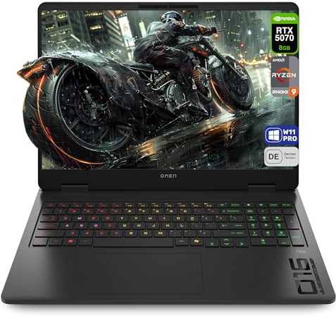HP Omen 16 Gaming Laptop, AMD Ryzen 9 8940HX, 64 GB DDR5 RAM, 1 TB PCIe SSD, 16 FHD (1920x1200) IPS 144Hz Display, Nvidia Geforce RTX 5070, Deutsches Tastatur, Windows 11 Pro, Shadow Black