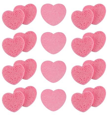ELAYARD 20 Stück Herzförmige Gesichtswaschschwämme aus Weichem Zellstoff 63x63x8mm Rosa Hautfreundlicher Reinigungsschwamm zum Peeling und Sanften Hautpflege für Tägliche Anwendung