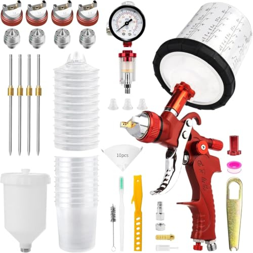 KCNKCN HVLP Spray Gun, Automotive Paint Guns w/ 4 Nozzles, 10x 22oz Cups
