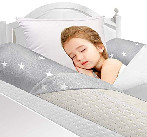 HBselect 2 Bettgitter Memory Schaumgummi mit abziebarer Decke für Kleinkind Baby Kinder voll weich Bettrand Bettkante Rausfallschutz 132 x 18 x 11,5 cm, Einzelpackung weiß