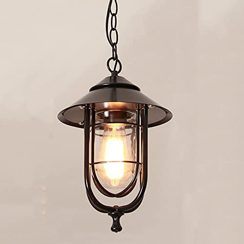 E27 LED Outdoor Höhenverstellbar Pendellampe Retro Außen/Innen Hängeleuchte Schwarz Wasserdichter IP55 Metall Lampenschirm Pendelleuchte für Garten Eingang Flur Pavillon Villa Trauben Rahmen pendant