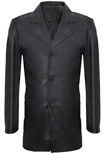 Infinity Leather Abrigo Harrington Negro Largo 3/4 para Hombre de Cuero de Napa de Cordero con 3 botones Estilo Retro Clásico XL
