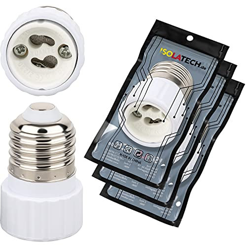 ISOLATECH 3pcs E27 adaptador casquillo para GU10 casquillo de la lámpara LED convertidor para lámparas de ahorro de energía (máx. 250V/2A) bombillas baño cocina resistente al calor base de cerámica
