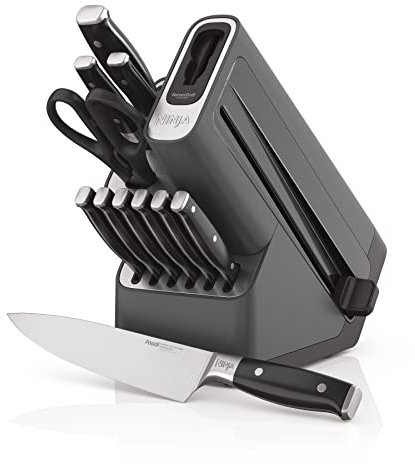 Ninja K32012 Foodi NeverDull Premium Knife System, 12 Piece Knife Block Set with Built-in Sharpener, German Stainless Steel Knives, Black