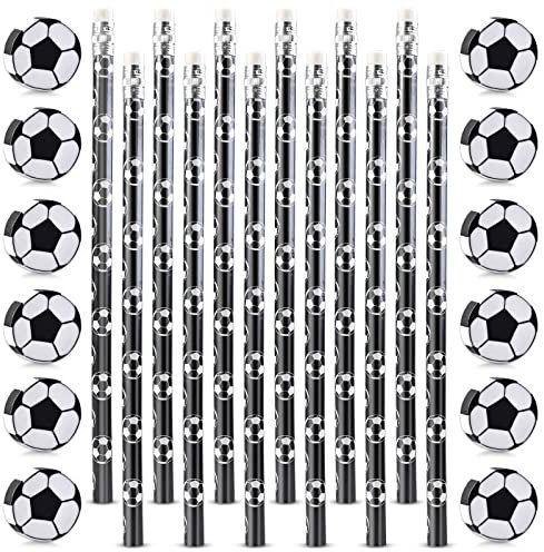 GOLDGE 12 Stück Fußball Mitgebsel Bleistifte, 12 Stück Fußball Radiergummi Kinder Fussball Deko Geburtstag Kinder Bleistifte mit Radiergummi für Schule Schreibwaren Kindergeburtstag Gastgeschenke