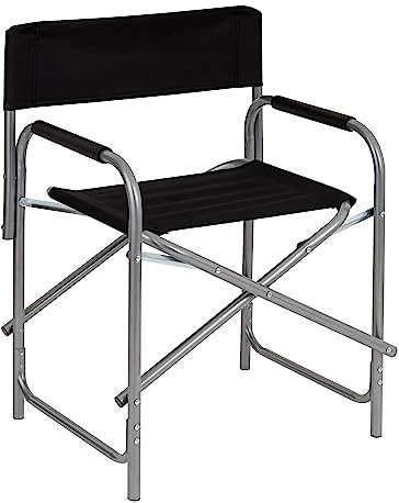Baroni Home klappbarer Regiestuhl aus Stahlrohr, ergonomischer Klappstuhl mit Rückenlehne, faltbar und platzsparend, aus Leinwand, für Camping, Meer und Strand, 56x44x76 cm, Schwarz