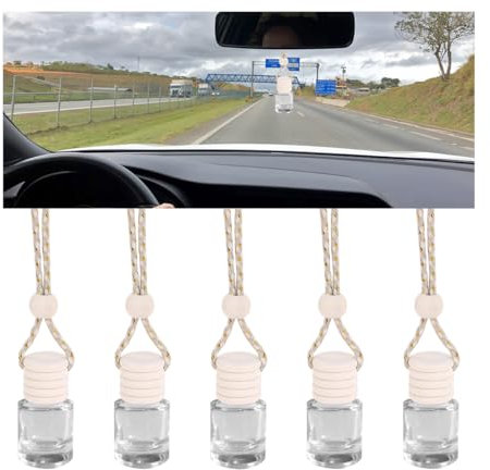 JNNJ 5 Stück Hängende Auto-Lufterfrischer-Flasche, Auto Lufterfrischer Parfüm Flasche, Leere Autoparfümflasche, Rückspiegel Duft-Diffusor Für Auto, Haus(Zylindrisch)