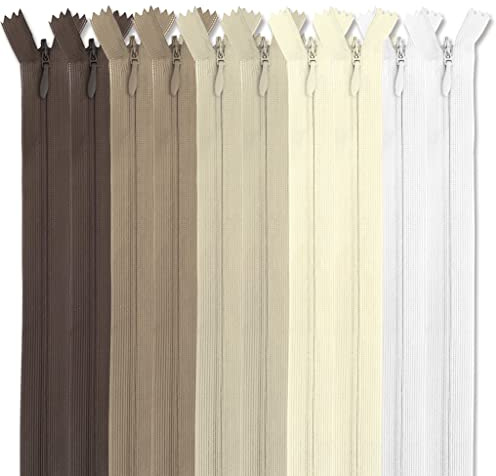 MARARDI [10-pack] Osynlig dragkedja i nylon [25 cm] sömnad och hantverk för kläder, tygväskor, maskinstås, lapptäcke, bomull med metallförslutning