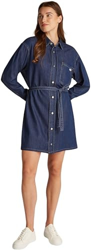 Calvin Klein Donna Abito in Jeans Lyocell Belted Denim Shirt con Cintura, Blu (Denim Mid), XS