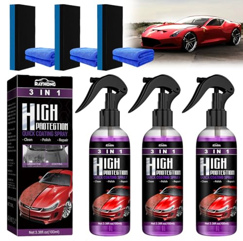 Revestimiento Cerámico para Coche 3 en 1 – Spray de Revestimiento Nano con Brillo de Espejo, Repelente de Agua y Polvo y Disimulo de Micro-Arañazos | 100 ml x 3 (300ML - Más Popular)