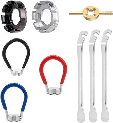 Ruikcoll Llave para radios de Bicicleta, tamaño 10-15, Tensor de radios Universal, Juego de reparación de Bicicletas, 9 Piezas