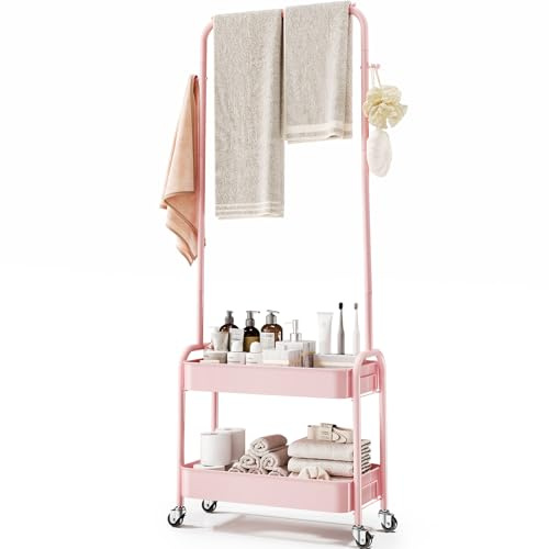 Urackify Kleiderständer aus Metall maximieren Sie Ihren Platz – einfaches Rollen, langlebiges Material, bequeme Montage und doppelte Aufbewahrungsregale Perfekt für den Heimgebrauch, kompaktes Design