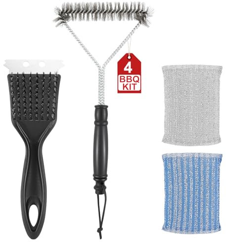 VZZNN Lot de 2 brosses de nettoyage 2 en 1 en acier inoxydable pour barbecue - Efficace - Convient à tous les types de gril - Brosse de nettoyage pour barbecue