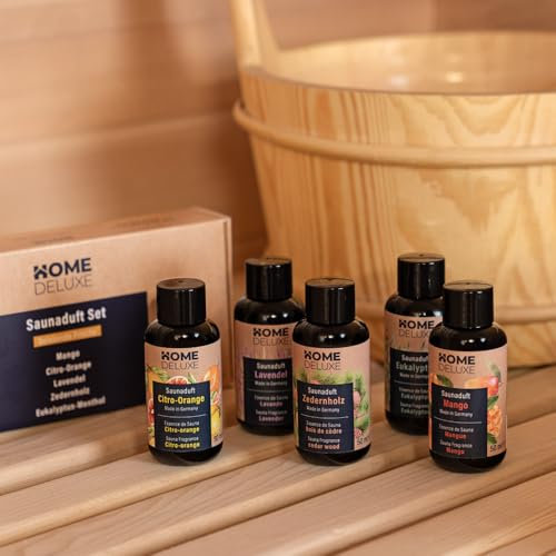 Home Deluxe Parfum zen pour sauna - Lot de 5 - Mangue, orange citron, lavande, bois de cèdre, eucalyptus menthol, 50 ml chacun - Infusion de parfums pour sauna