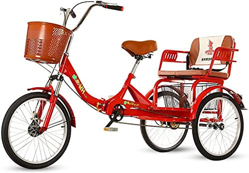 3 Wheel Cargo Bike with Basket, 3 Wheel Cruiser Trike Bikes, 20 1 Speed 3-Wheel Adult Tricycle Trike with Child Carrier Back Seat Double Cshock-Absorbing Front Fork