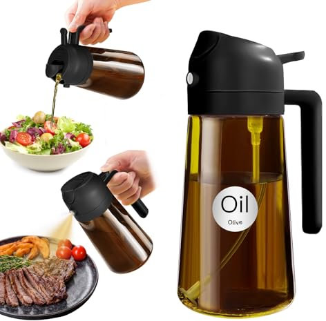 YARRAMATE Spruzzino Olio in Vetro Luce Blocco Scuro Ambrato per Friggitrice Aria 2 in 1, 470 ml Dosatore Bottiglia e Oliera Spray da Cucina, Nebulizzatore per Alimenti (Nero)