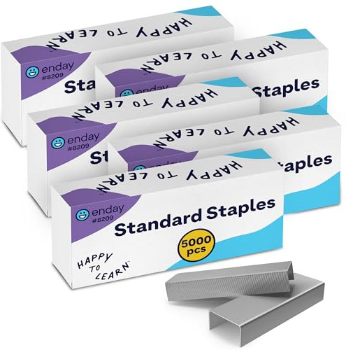 25,000 Standard Staples - 1/4 Inch Length, 210 per Strip, Jam-Free Chisel Point, Staples for Stapler, Replacement, Fits Standard Staplers, 5 Boxes of 5,000 Each, by enday