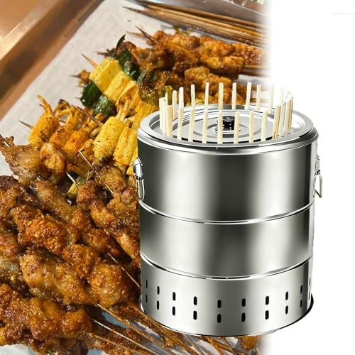 Portable Smokeless Barbecue Charcoal Barrel,Stainless Steel Vertical Hanging Kebab Grill for Indoor & Outdoor,Oil-Charcoal Separation and Smokeless Technology,Camping and Garden Use RS-22