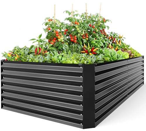 Ohuhu Bancal de metal para plantas de 240 x 120 x 53 cm, bancal alto para jardín de chapa de acero resistente con diseño estable, protección contra el óxido y larga durabilidad, ideal para verduras