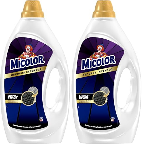 Micolor Gel Oscuros Intensos (28 lavados), detergente líquido para lavadora con tecnología de reparación de fibras, jabón para ropa (Paquete de 2)