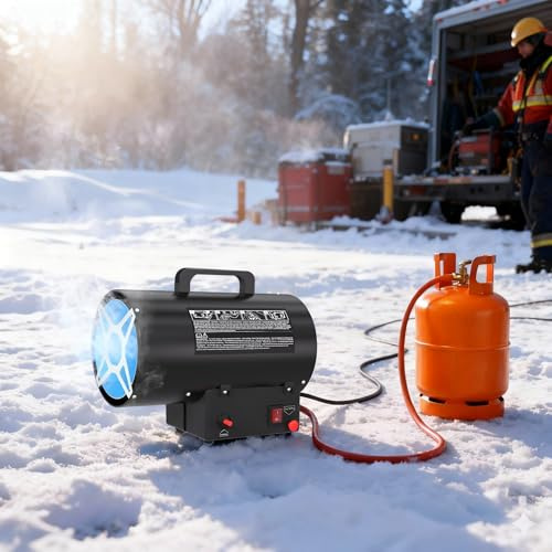 Suusolny Ventola di riscaldamento a gas 10 kW - Riscaldatore a gas mobile e riscaldamento a gas con accensione piezoelettrica, protezione dall'acqua IPX4, ventilatore ad aria calda professionale per