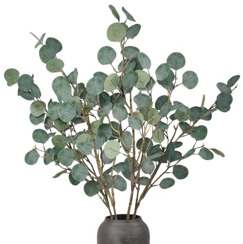 SHEPIN 4 pezzi di eucalipto artificiale lungo 90 cm – Pianta artificiale ingannevole con foglie per casa, ufficio, tavolo da matrimonio – Pianta verde versatile per composizione floreale, ghirlanda