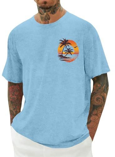 Herr Hawaii Kort Ärm T Shirt Med Gecko För Utflykt Skog Sjö Bad Adult Man Andas Snabbtorkande Komfortabel Ledig Semester Light Blue 2XL