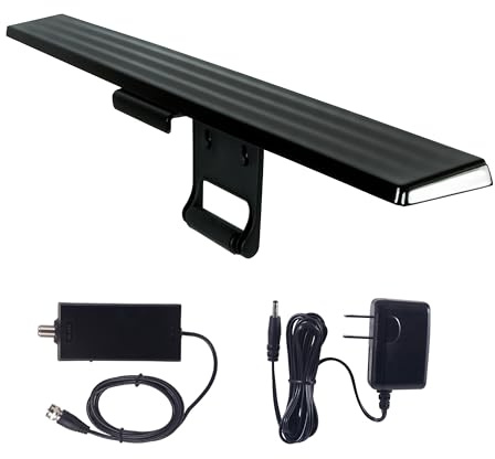 GE Hover Amplified HD Digital TV Antenna, Long Range Smart TV Antenna, Easy Mount on Top Design, Supports 4K 1080P HDTV VHF UHF, Indoor Amplified Signal Booster, 5ft Coax HDTV Cable/AC Adapter, 37075