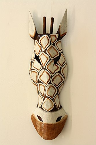 G6 Collection 20 African Wooden Tribal Giraffe Mask Hand Carved Wall Plaque Hanging Home Decor Accent Art Unique Sculpture Decoration Handmade Handcrafted Decorative Square Motif
