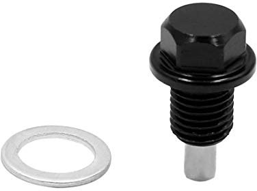sourcing map M12 x 1,5 Ölablassschraube mit Dichtring Aluminium Magnetische Motorölwannen Ölwannenwanne mit O-Ring, Schwarz