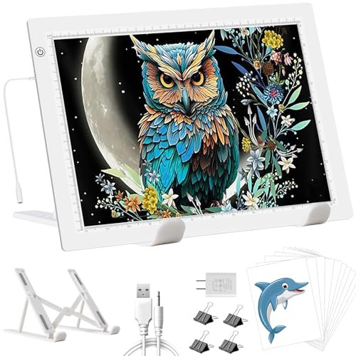YINGWOND Leuchttisch A3 mit Ständer, Ultra-dünne Diamond Painting Leuchttisch mit Adapter Stufenlos Dimmbar Licht pad für Diamond Painting, Zeichnen