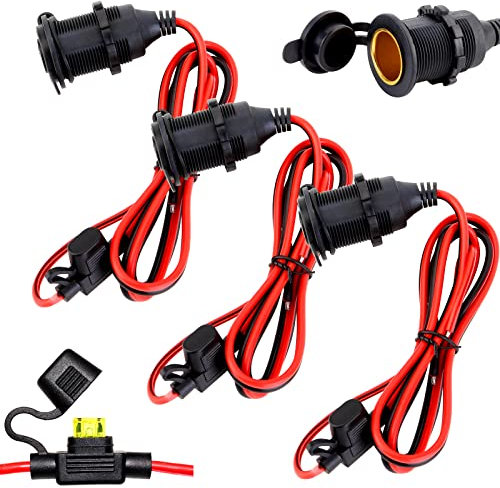 Allume Cigare Socket, Lot de 3 Prise Allume-Cigare, Imperméable Marine Grade 12V, Prise d'allume-Cigarette pour Bateau Voiture Marine Moto VTT, avec Fusible Métallique et 60cm Câble de Connexion