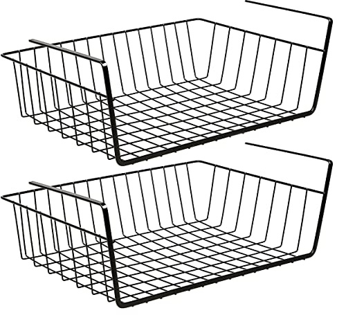 Pack of 2 Under Shelf Storage Basket Storage Organizer for Kitchen, Bathroom, Office, Pantry, Cabinet | Under Shelf Hanging Metal Wire Storage Basket Organizer