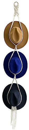 LAOJU Macrame Hat Rack, Hat Hanging Holder Wall Hanging Boho Hats Hanger Organizer for Wide Brim Cap Storage