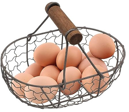 BommFu Eiersammel Korb | Brotkorb - Erntekorb aus Metall | Picknick Aufbewahrungskorb im Bauernhaus Design, bietet Platz für 12 Eier, Brotkorb, Esszimmer, Küche