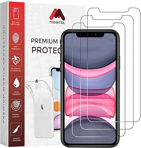 Mobitel 3-Pack Screen Protector 9H Tempered Clear Glass HD Clear Anti-Scratch Anti-Bubble Case-Friendly Easy Installation (iPhone 11 / Xr)