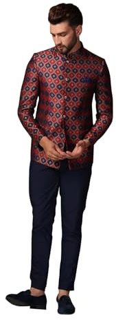 KISAH Jodhpuri Bandhgala - Set di pantaloni da uomo in jacquard misto seta, abbigliamento etnico da uomo, marrone, Bordeaux, 38