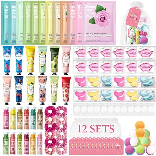 Erinde Set Spa Party da 120 Pezzi per Ragazze, Idee Regalo Donna, Accessori Spa con Maschere Viso per la Cura della Pelle, Crema Mani, Balsamo Labbra e Maschera Labbra, Set Regalo per Donne