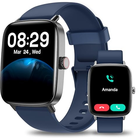 Yoever Reloj Inteligente Mujer Hombre, 1.85 Smartwatch con Llamadas y Whatsapp Notificación, SpO2/Pulsómetro/Sueño/Podómetro, 110 Modos Deporte, 2 Correas, IP68 para Android iOS Azul